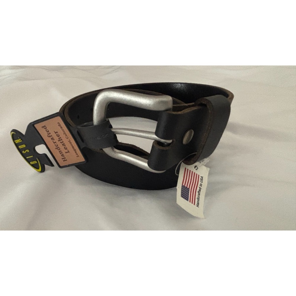 New Bison Designs Leather Belt 30-32 Black Rough Cut Gorpcore Rugged Workwear